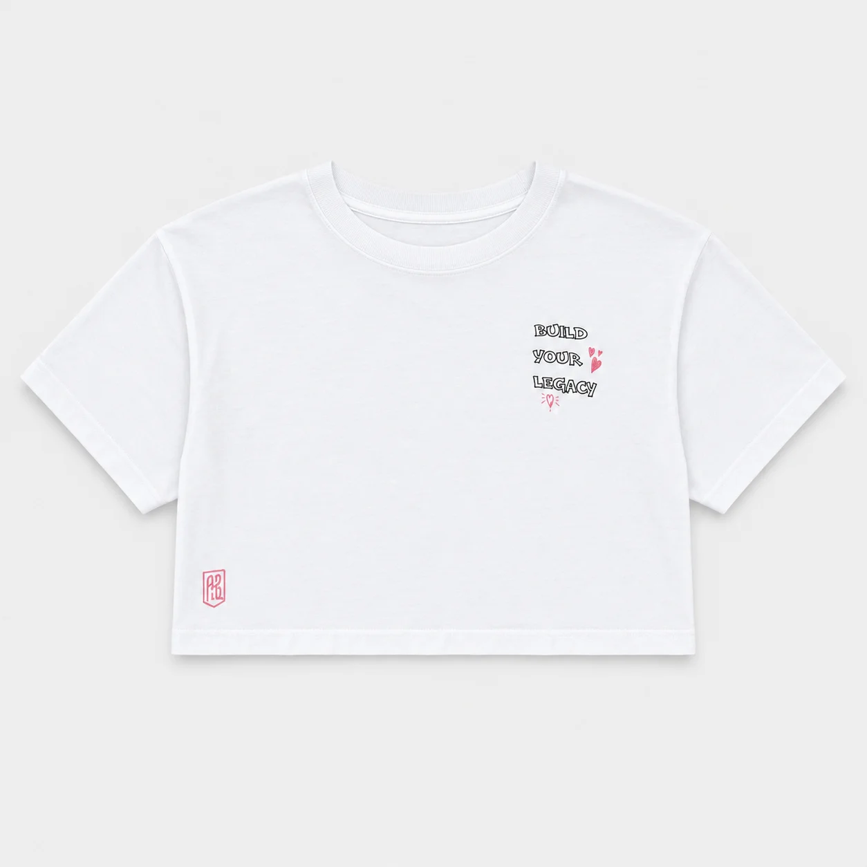 Kids' Crop Top T-shirt Build Your Legacy Graffiti White Front Flat