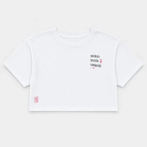 Kids' Crop Top T-shirt Build Your Legacy Graffiti White Front Flat