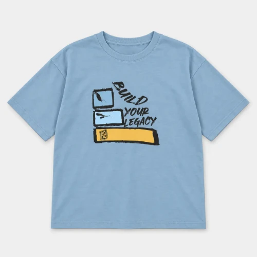 Kids' T-shirt Build your Legacy House Dusty Blue Front Flat