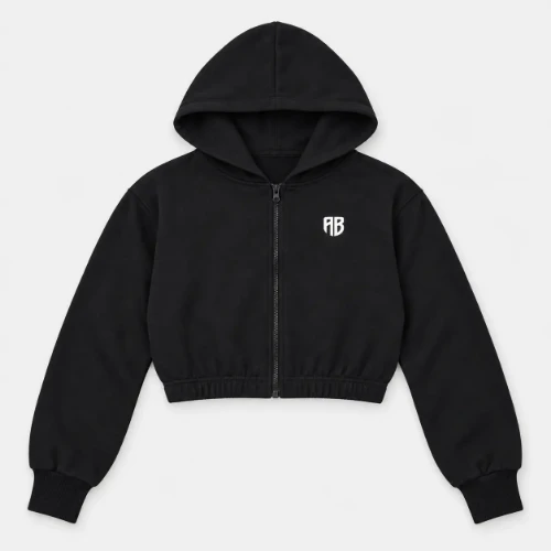 	Kids' Crop Top Full Zip Hoodie Leopard Print Black Detail | ANTETOKOUNBROS