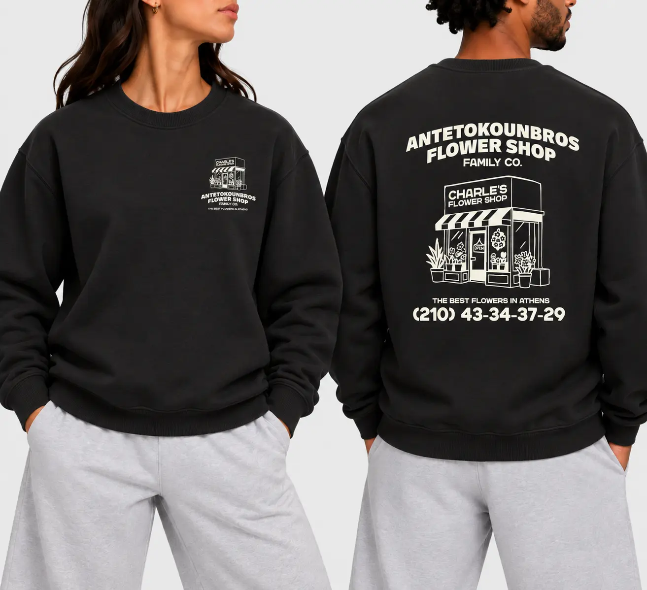 Flower Shop Crewneck Sweatshirt Black Models